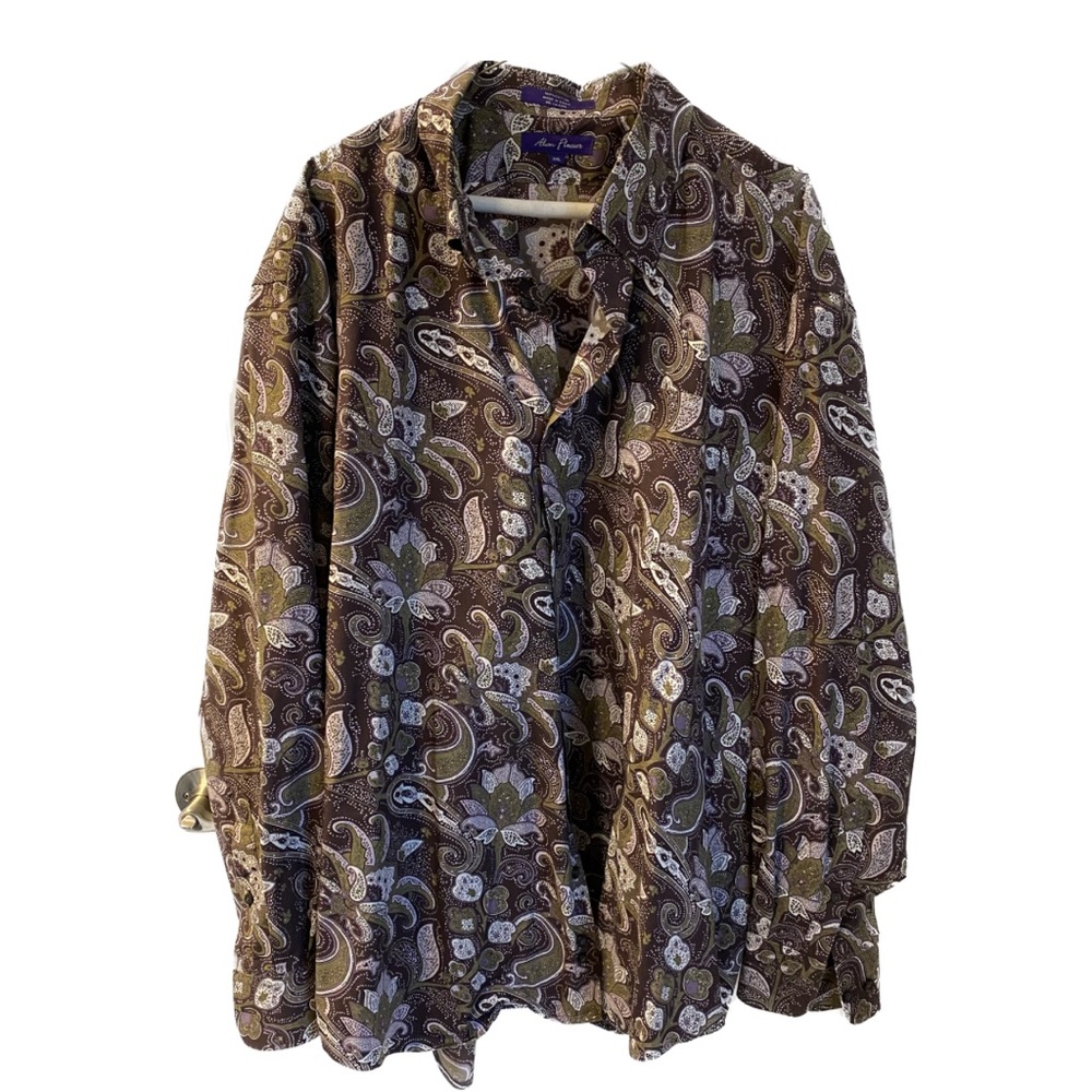 Alan Flusser Paisley Button-Up Shirt in Brown and Olive